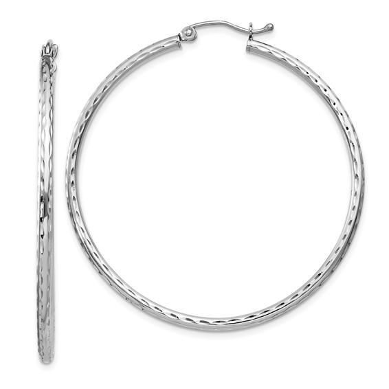 Sterling Silver Diamond Cut Classic Round Hoop Earrings 45mm x 2mm