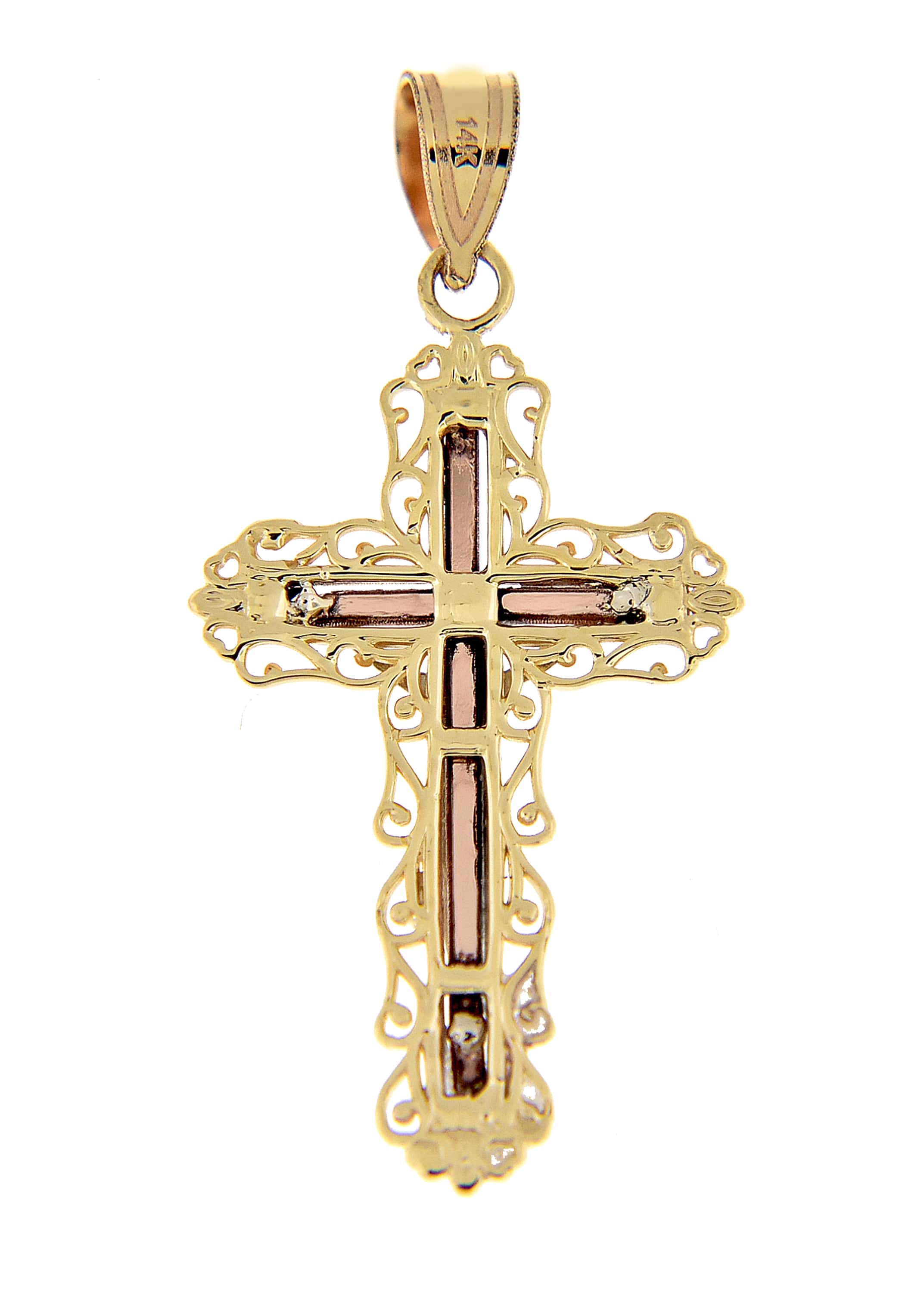 14k Gold Tri Color Cross Crucifix Pendant Charm