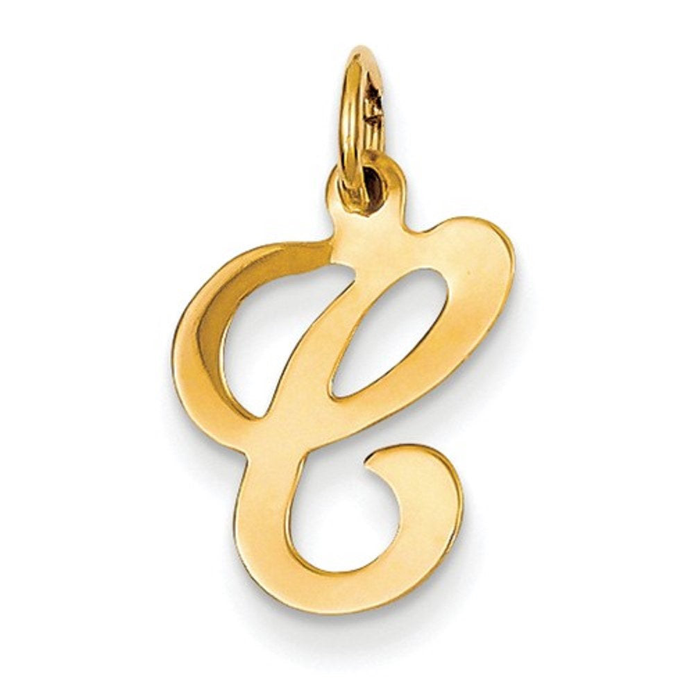 14k yellow gold initial letter c cursive script alphabet pendant charm