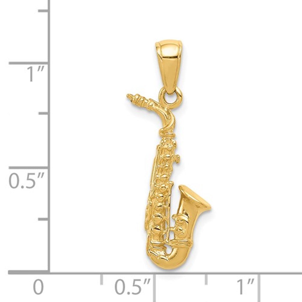 14k Yellow Gold Saxophone 3D Pendant Charm
