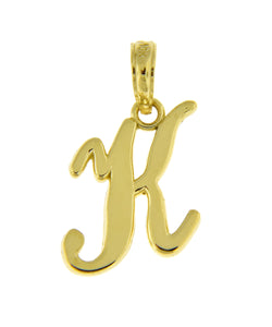 10K Yellow Gold Script Initial Letter K Cursive Alphabet Pendant Charm