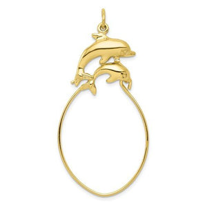 10K Yellow Gold Dolphins Charm Holder Pendant
