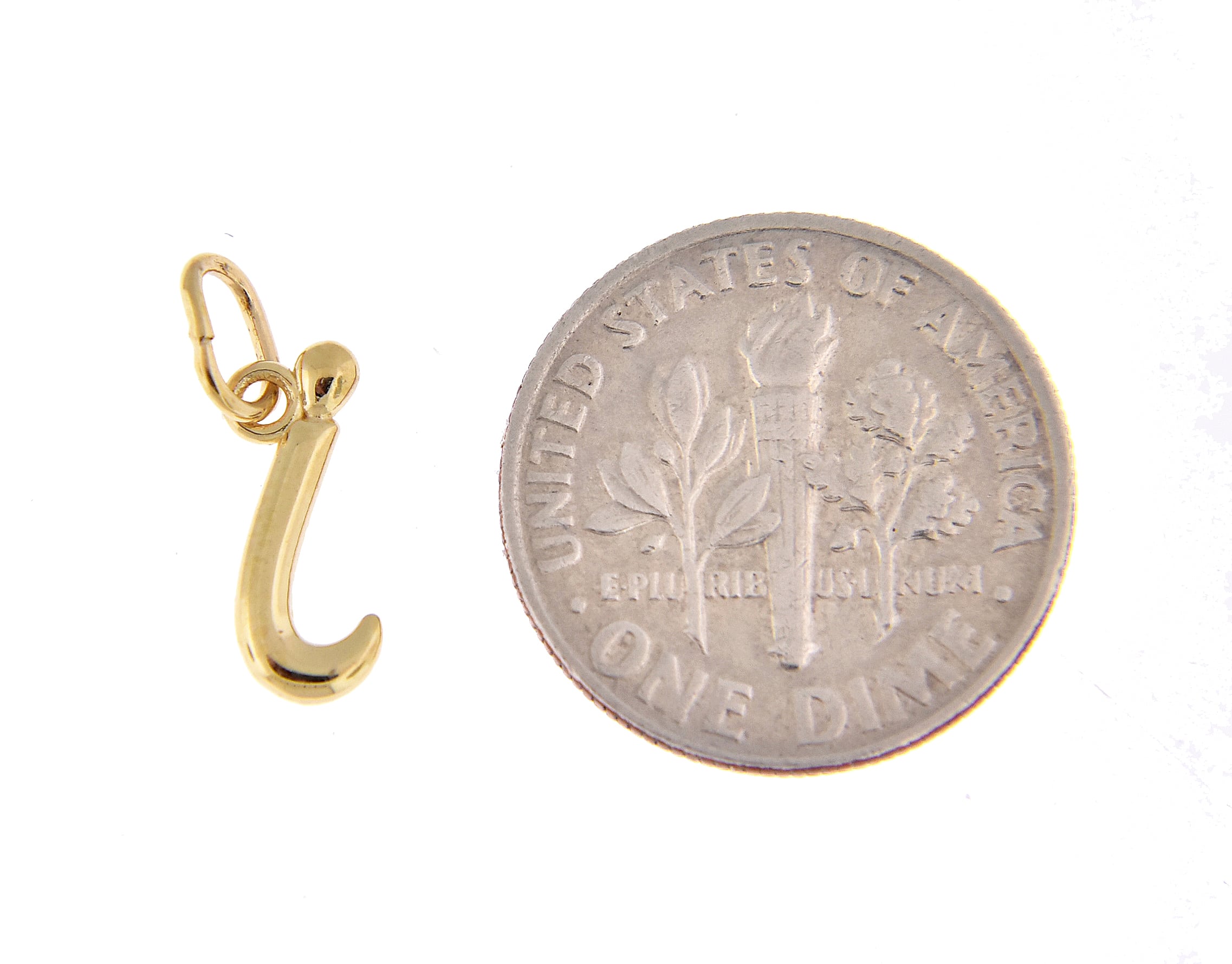 14K Yellow Gold Lowercase Initial Letter I Script Cursive Alphabet Pendant Charm