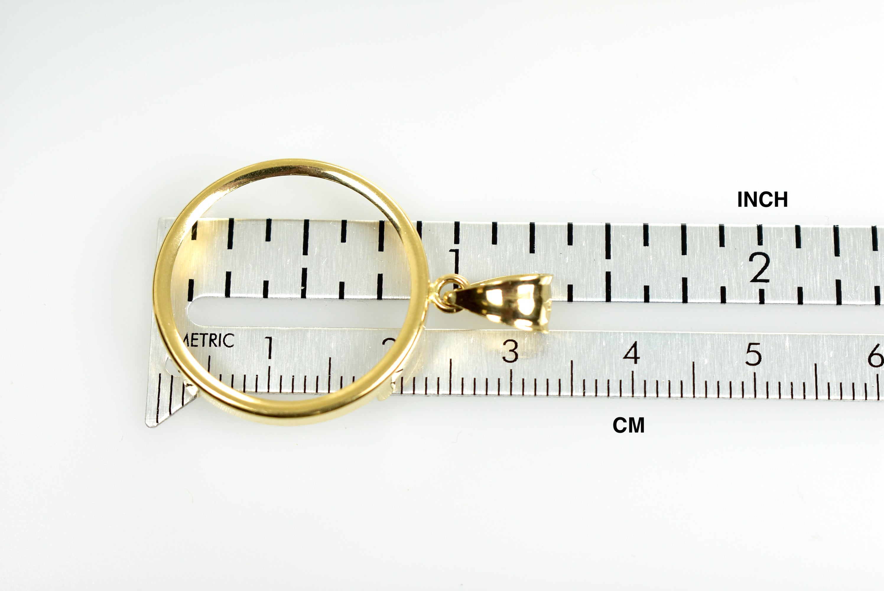 14K Yellow Gold Holds 22mm x 1.8mm Coins or 1/4 oz ounce American Eagle South African Krugerrand Chinese Panda Coin Holder Tab Back Frame Pendant