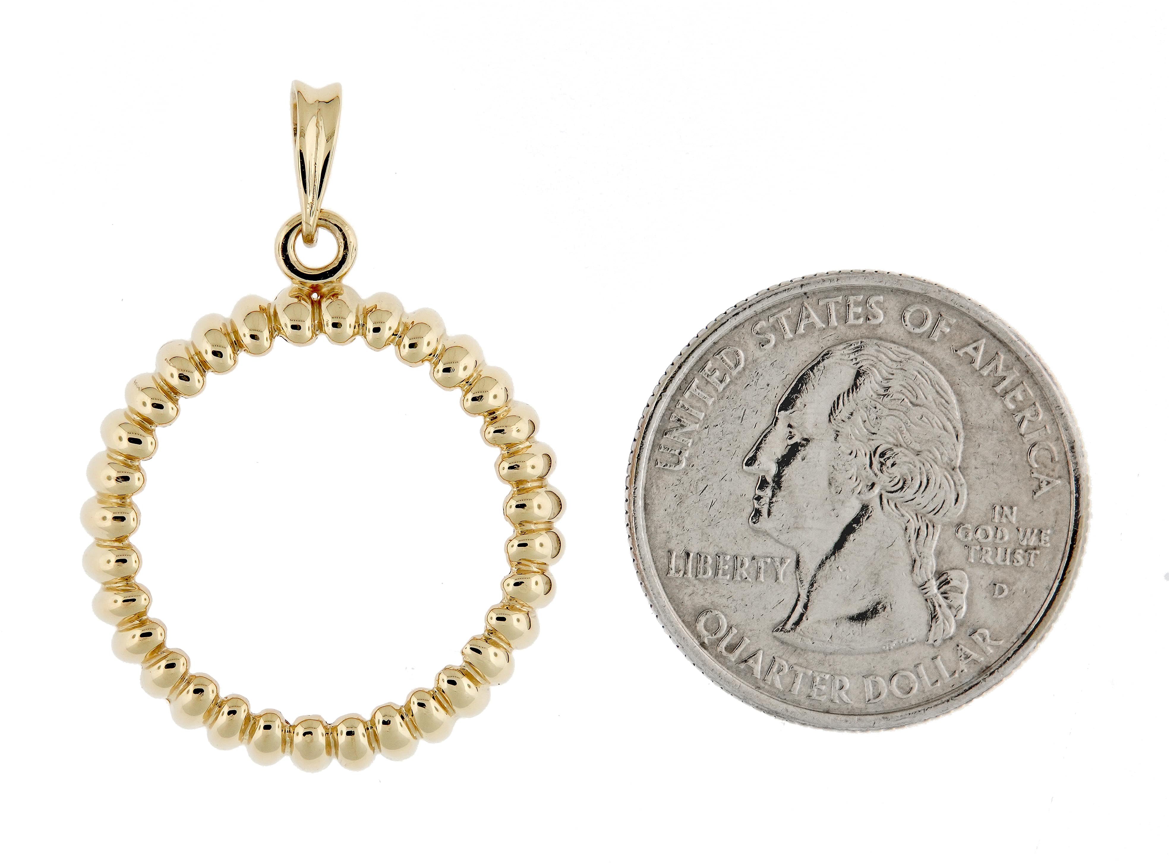14K Yellow Gold for 22mm Coins or 1/4 oz American Eagle US $5 Jamestown 1/4 oz Panda 2 Rand Coin Holder Prong Bezel Pendant