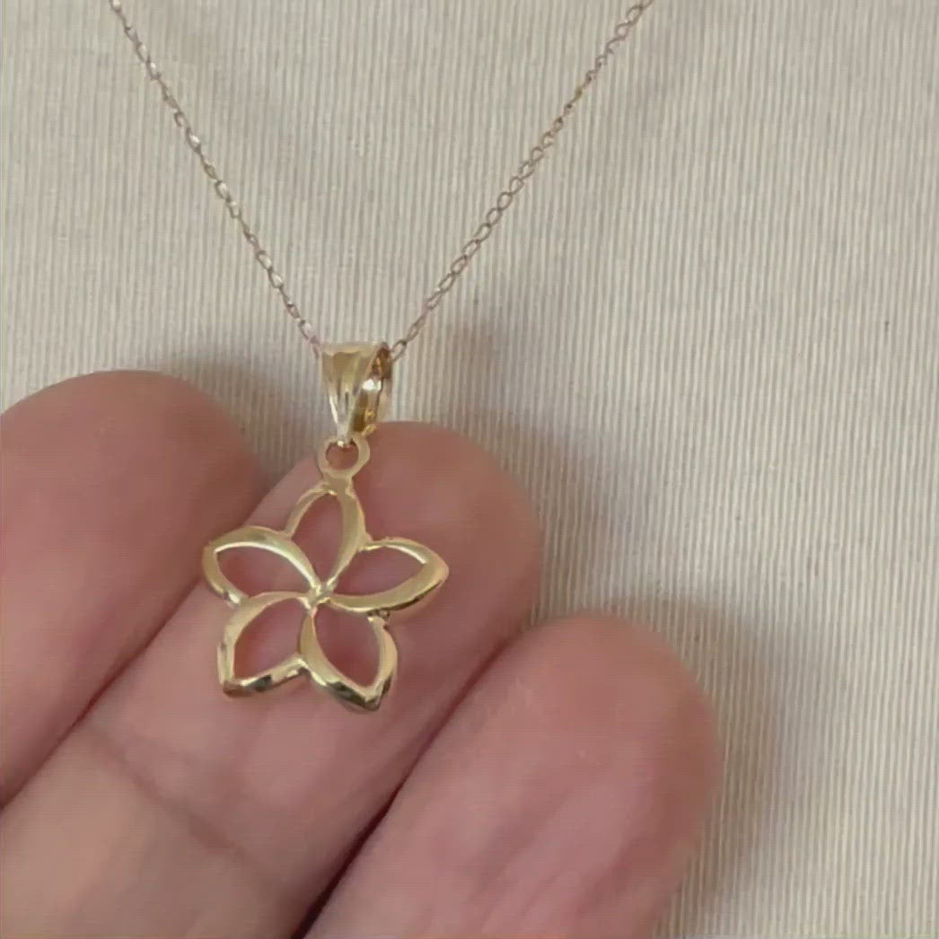 14k Yellow Gold Plumeria Small Cut Out Pendant Charm