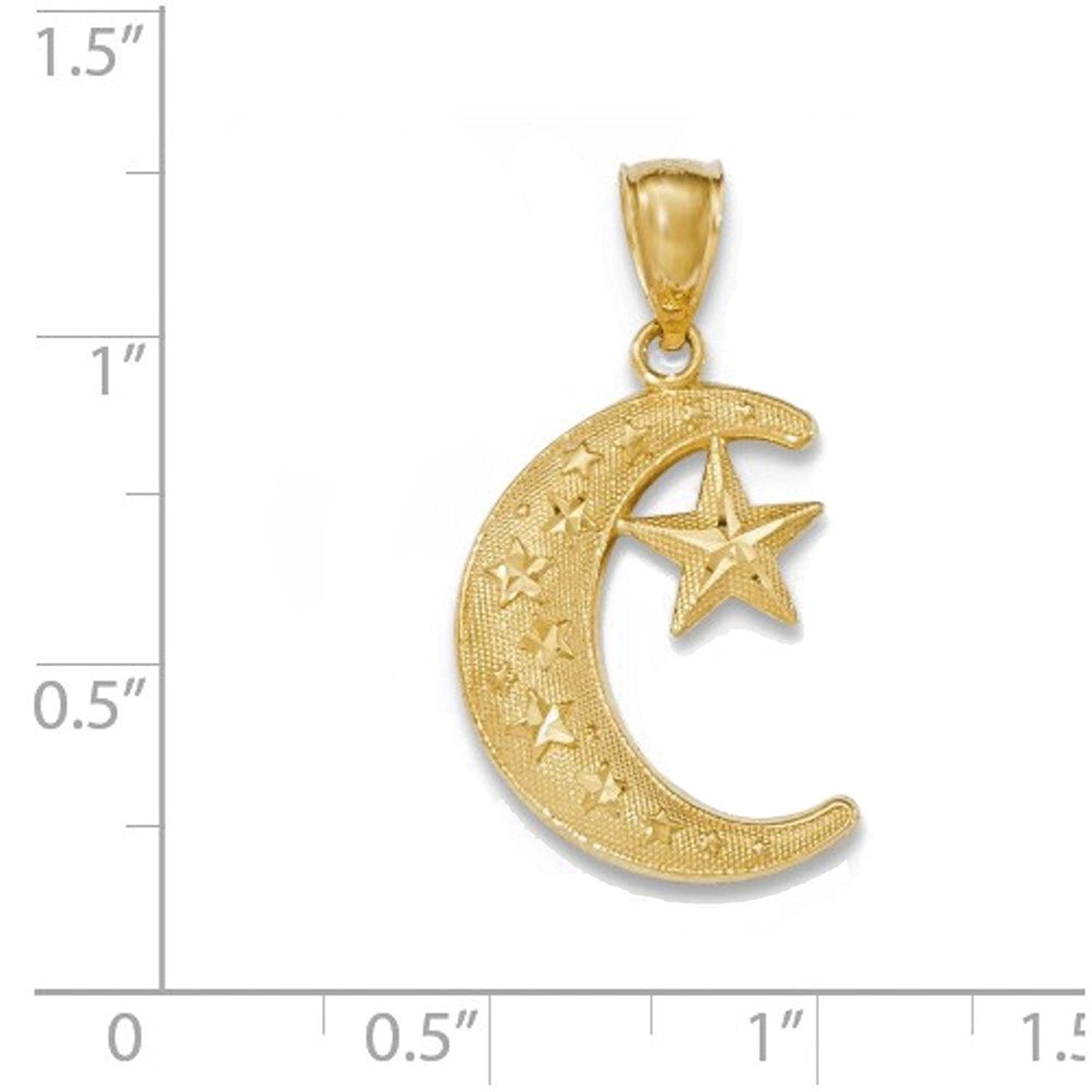 14k Yellow Gold Moon and Star Pendant Charm