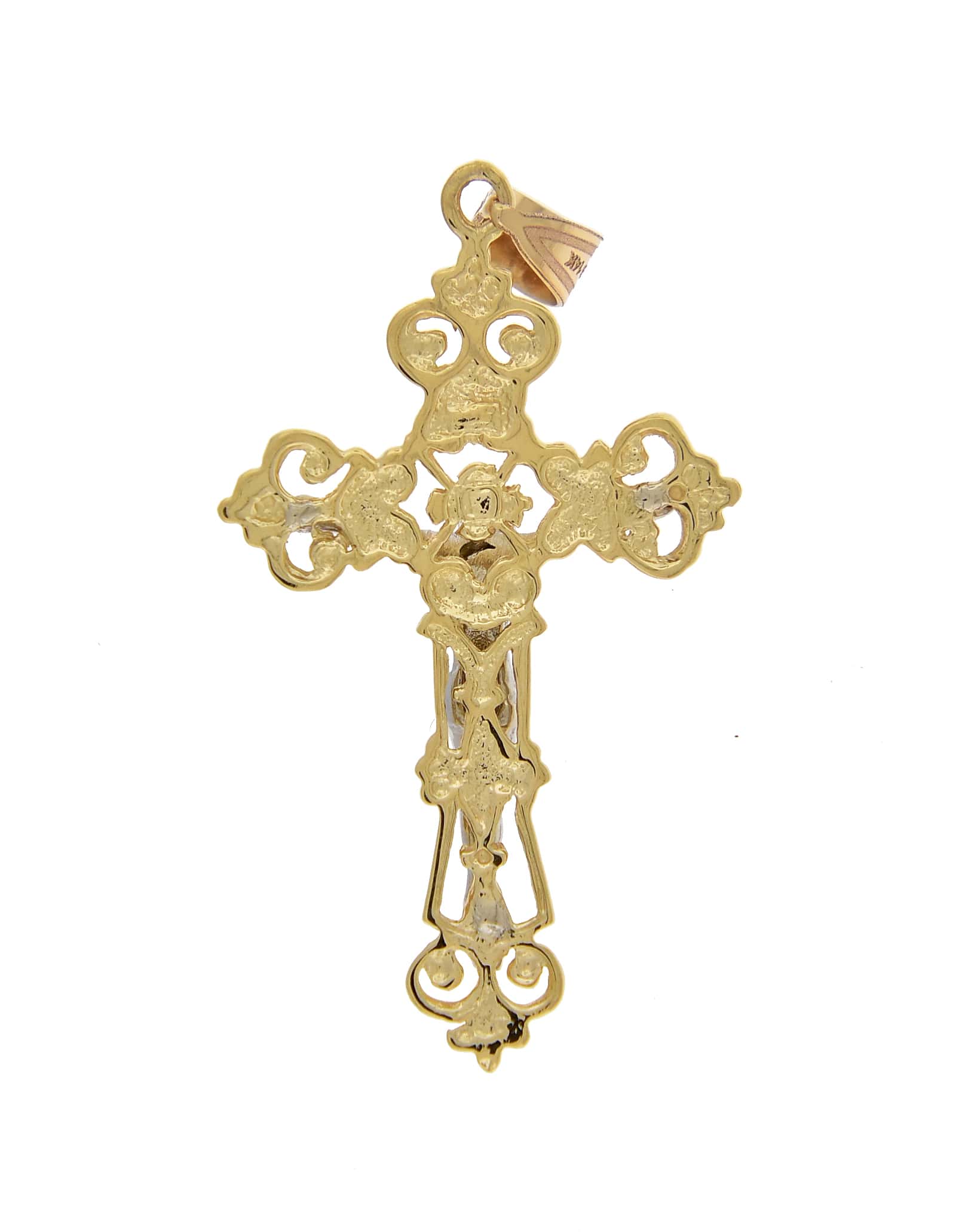 14k Gold Two Tone Crucifix Cross Fleur De Lis Pendant Charm - [cklinternational]
