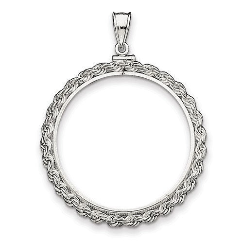 Sterling Silver Rope Design Coin Holder Bezel Pendant Charm Screw Top Holds 38.2mm x 2.8mm Coins