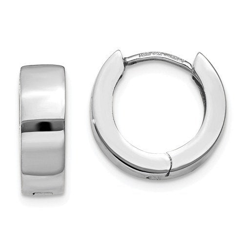 14k White Gold Classic Round Polished Hinged Hoop Huggie Earrings