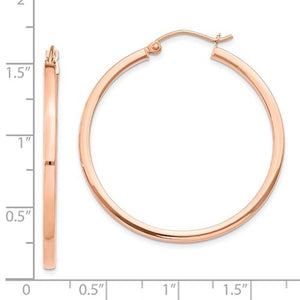 14K Rose Gold Square Tube Round Hoop Earrings 35mmx2mm