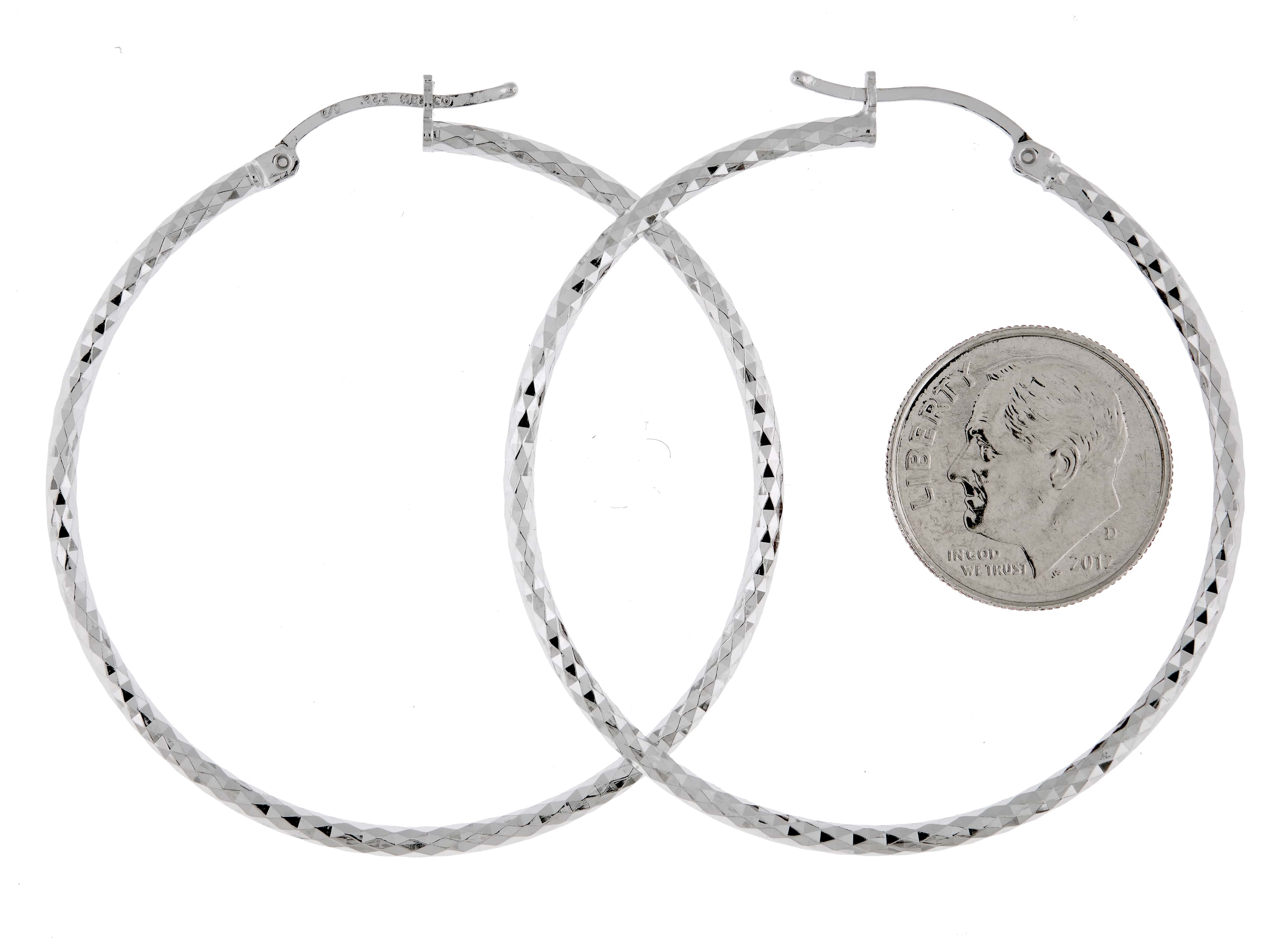 Sterling Silver Diamond Cut Classic Round Hoop Earrings 45mm x 2mm