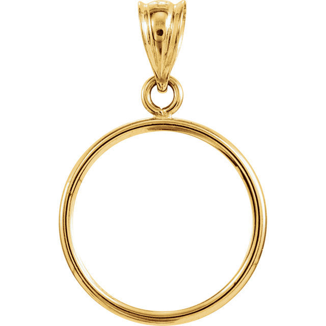 14k yellow gold holds 15mm x 0.76mm coins or united states 1.00 one dollar coin tab back frame pendant holder