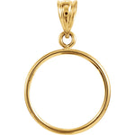 Load image into Gallery viewer, 14K Yellow Gold Holds 15mm x 0.76mm Coins or United States 1.00 One Dollar Coin Tab Back Frame Pendant Holder

