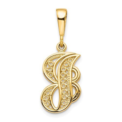 14k yellow gold initial letter j cursive script alphabet filigree pendant charm