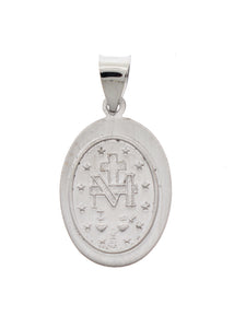 14k White Gold Blessed Virgin Mary Miraculous Medal Oval Hollow Pendant Charm