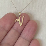 Load and play video in Gallery viewer, 10K Yellow Gold Script Initial Letter V Cursive Alphabet Pendant Charm
