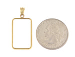 Lataa kuva Galleria-katseluun, 14K Yellow Gold Holds 23.5mm x 14mm Coins Credit Suisse 5 gram Tab Back Frame Mounting Holder Pendant Charm
