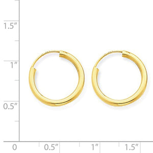 14K Yellow Gold 13mm x 2mm Round Endless Hoop Earrings