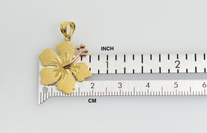14k Gold Two Tone Hibiscus Flower Pendant Charm
