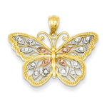 Afbeelding in Gallery-weergave laden, 14k Yellow Gold Rhodium Butterfly Open Back Pendant Charm

