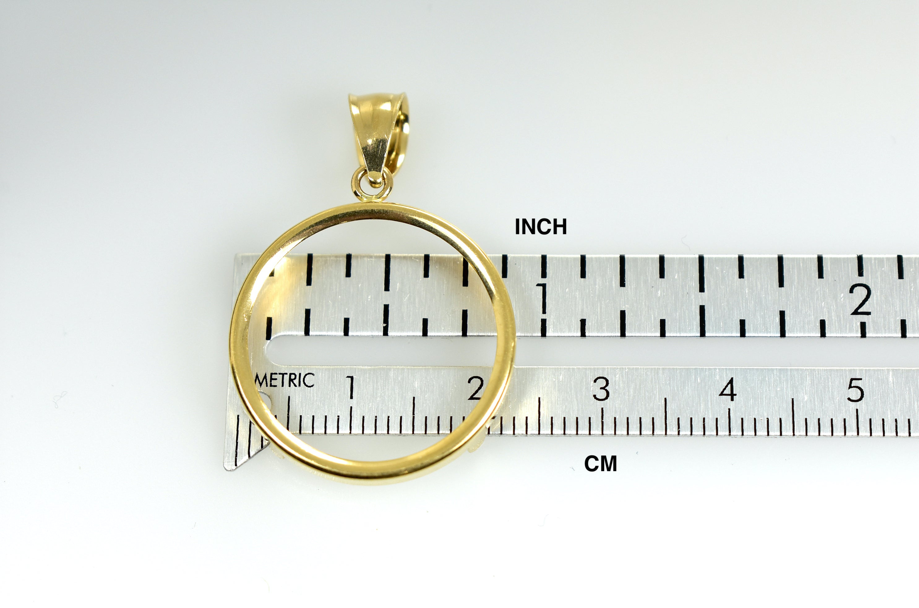 14K Yellow Gold Holds 22mm x 1.8mm Coins or 1/4 oz ounce American Eagle South African Krugerrand Chinese Panda Coin Holder Tab Back Frame Pendant