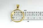 Indlæs billede til gallerivisning 14K Yellow Gold Holds 22mm x 1.8mm Coins or 1/4 oz ounce American Eagle South African Krugerrand Chinese Panda Coin Holder Tab Back Frame Pendant

