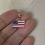 Load and play video in Gallery viewer, 14k Yellow Gold with Enamel USA American Flag Pendant Charm
