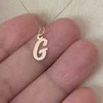 Load and play video in Gallery viewer, 14k Yellow Gold Script Letter G Initial Alphabet Pendant Charm
