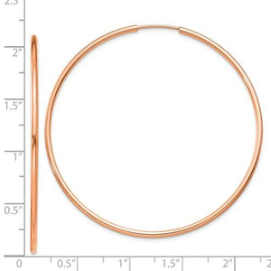 14k Rose Gold Round Endless Hoop Earrings 50mm x 1.5mm