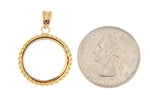 Load image into Gallery viewer, 14K Yellow Gold 1/10 oz or One Tenth Ounce American Eagle Coin Holder Polished Rope Prong Bezel Pendant Charm for 16.5mm x 1.3mm Coins
