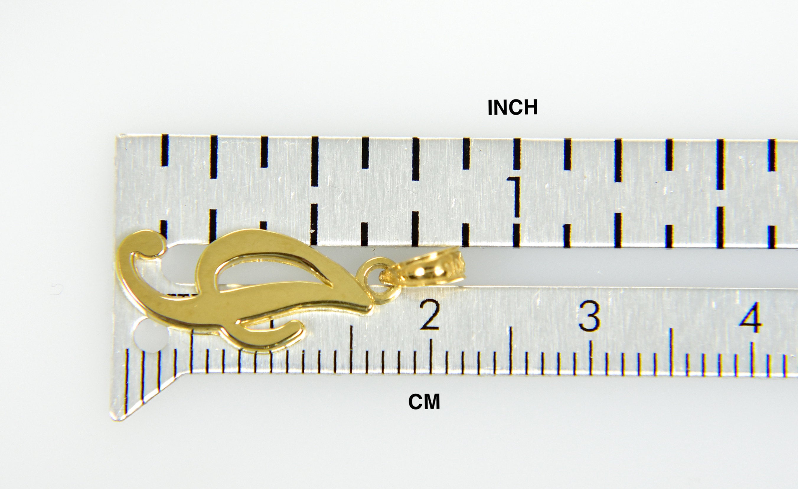 14K Yellow Gold Script Initial Letter I Cursive Alphabet Pendant Charm