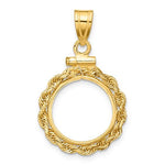 Afbeelding in Gallery-weergave laden, 14K Yellow Gold 1/20 oz Maple Leaf Panda Kangaroo 1/25 oz Cat Coin Holder Rope Bezel Screw Top Pendant Charm for 14mm Coins
