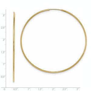14K Yellow Gold 65mm x 1.2mm Round Endless Hoop Earrings