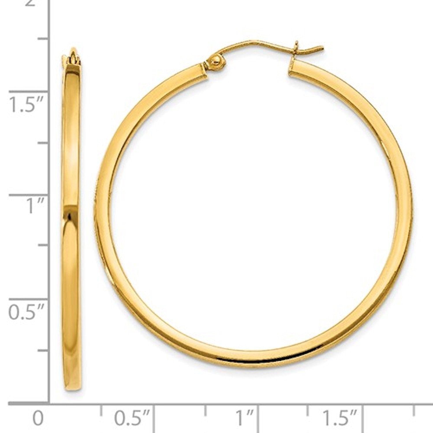 14K Yellow Gold 40mm Square Tube Round Hollow Hoop Earrings