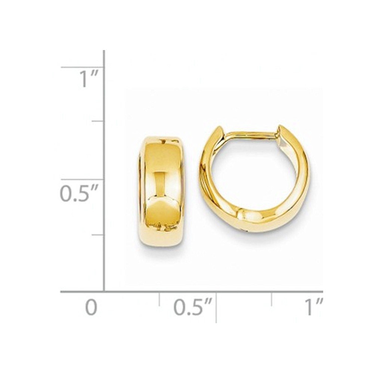 14k Yellow Gold Classic Round Polished Hinged Hoop Huggie Earrings