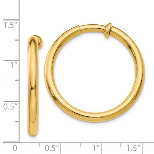 14K Yellow Gold 30mm x 3mm Non Pierced Round Hoop Earrings