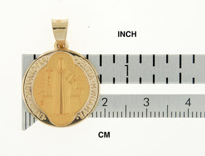 14k Yellow Gold Saint Benedict Round Medal Hollow Pendant Charm