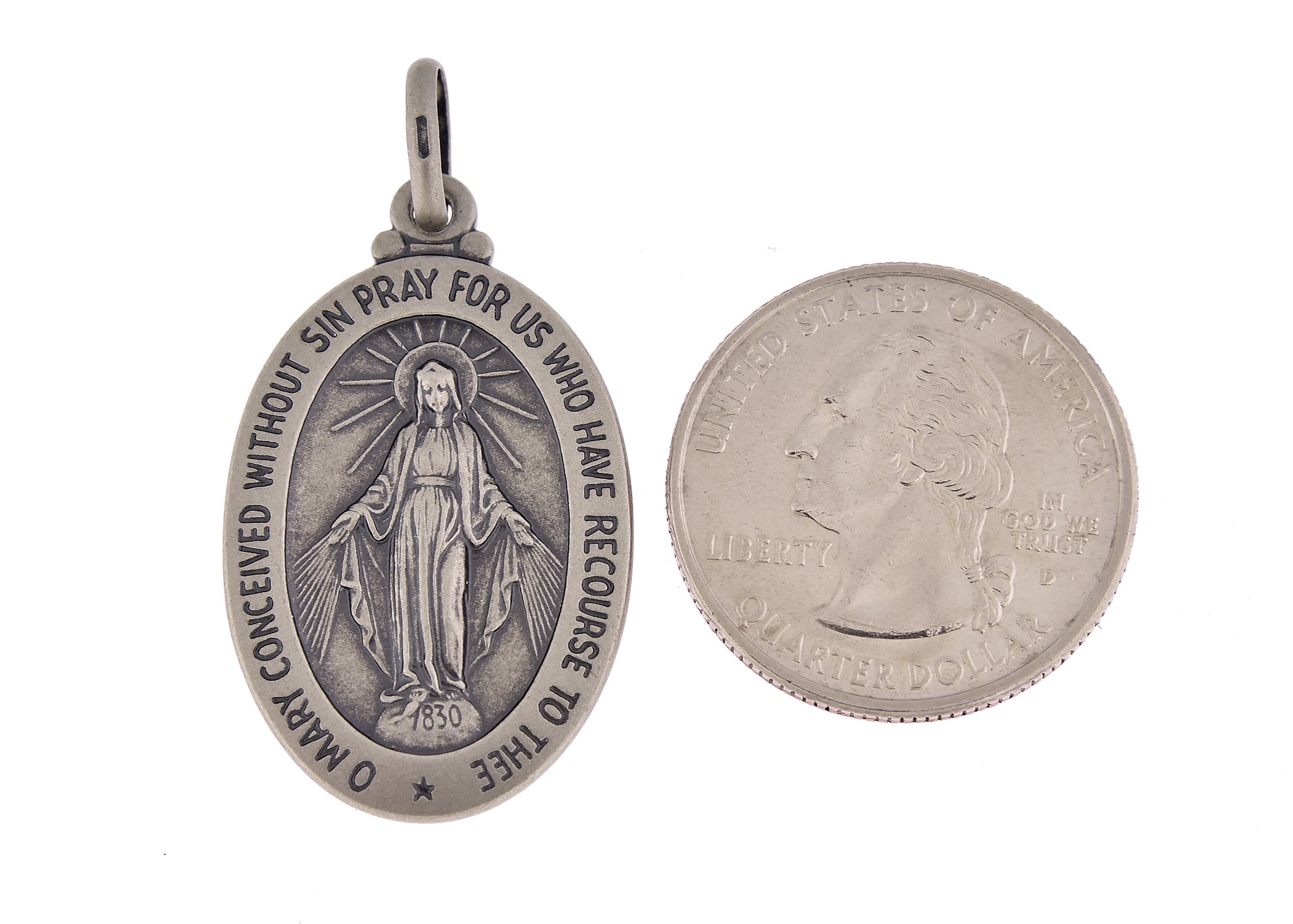 Sterling Silver Blessed Virgin Mary Miraculous Medal Pendant Charm