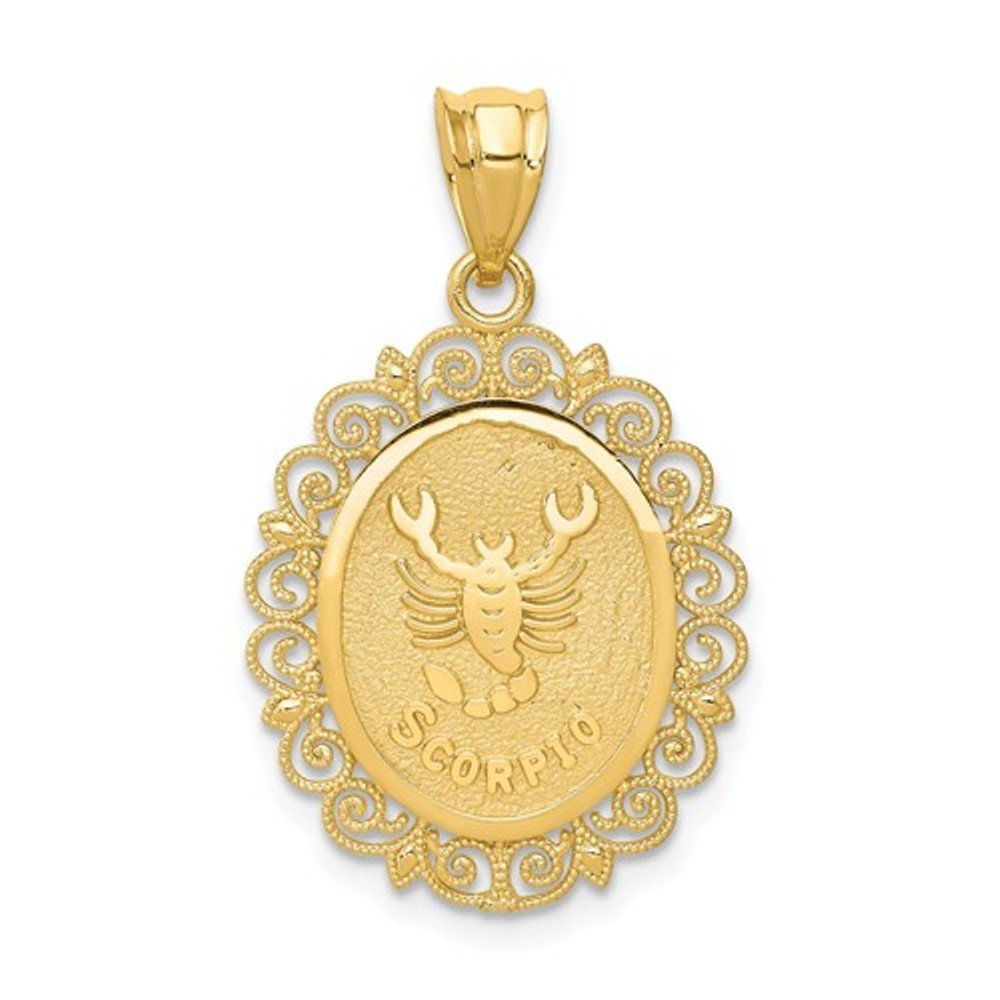14k Yellow Gold Scorpio Zodiac Horoscope Oval Pendant Charm - [cklinternational]