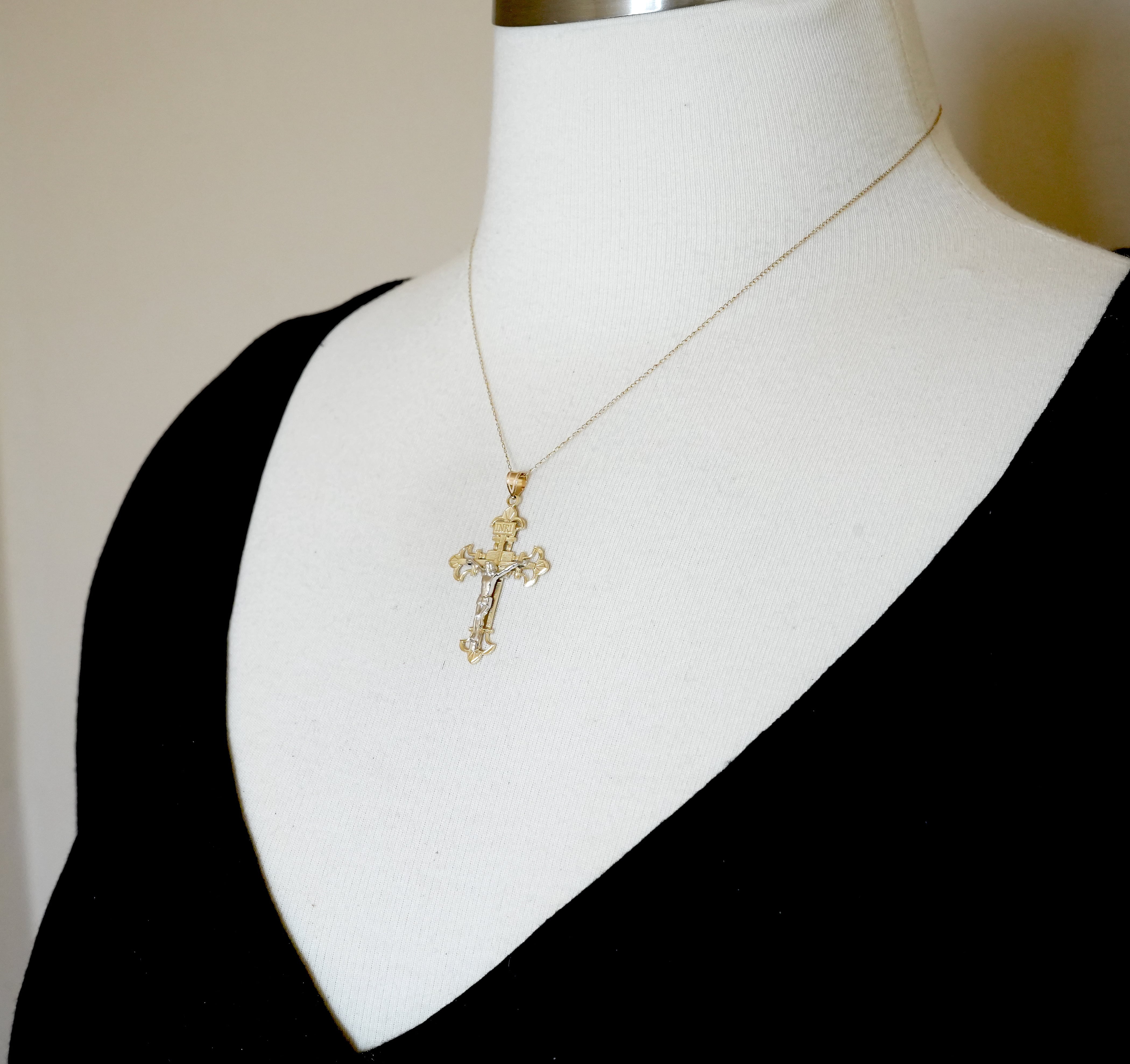 14k Gold Two Tone Crucifix Cross Large Pendant Charm