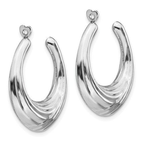 14K White Gold Scalloped Style Hollow Hoop Earring Jackets