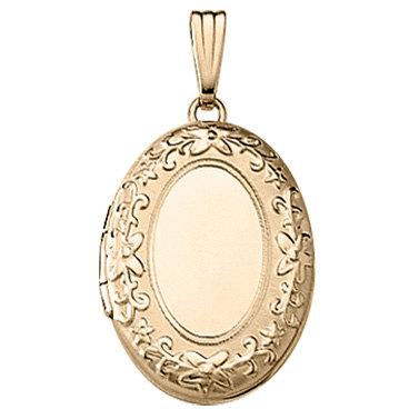 14k Yellow Gold Oval Floral Locket Pendant Charm