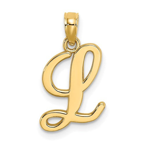14K Yellow Gold Script Initial Letter L Cursive Alphabet Pendant Charm
