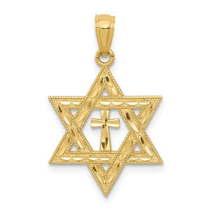 14k Yellow Gold Star of David with Cross Pendant Charm