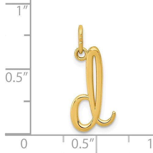 14K Yellow Gold Lowercase Initial Letter D Script Cursive Alphabet Pendant Charm