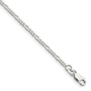 Sterling Silver 2.25mm Figaro Bracelet Anklet Necklace Pendant Chain