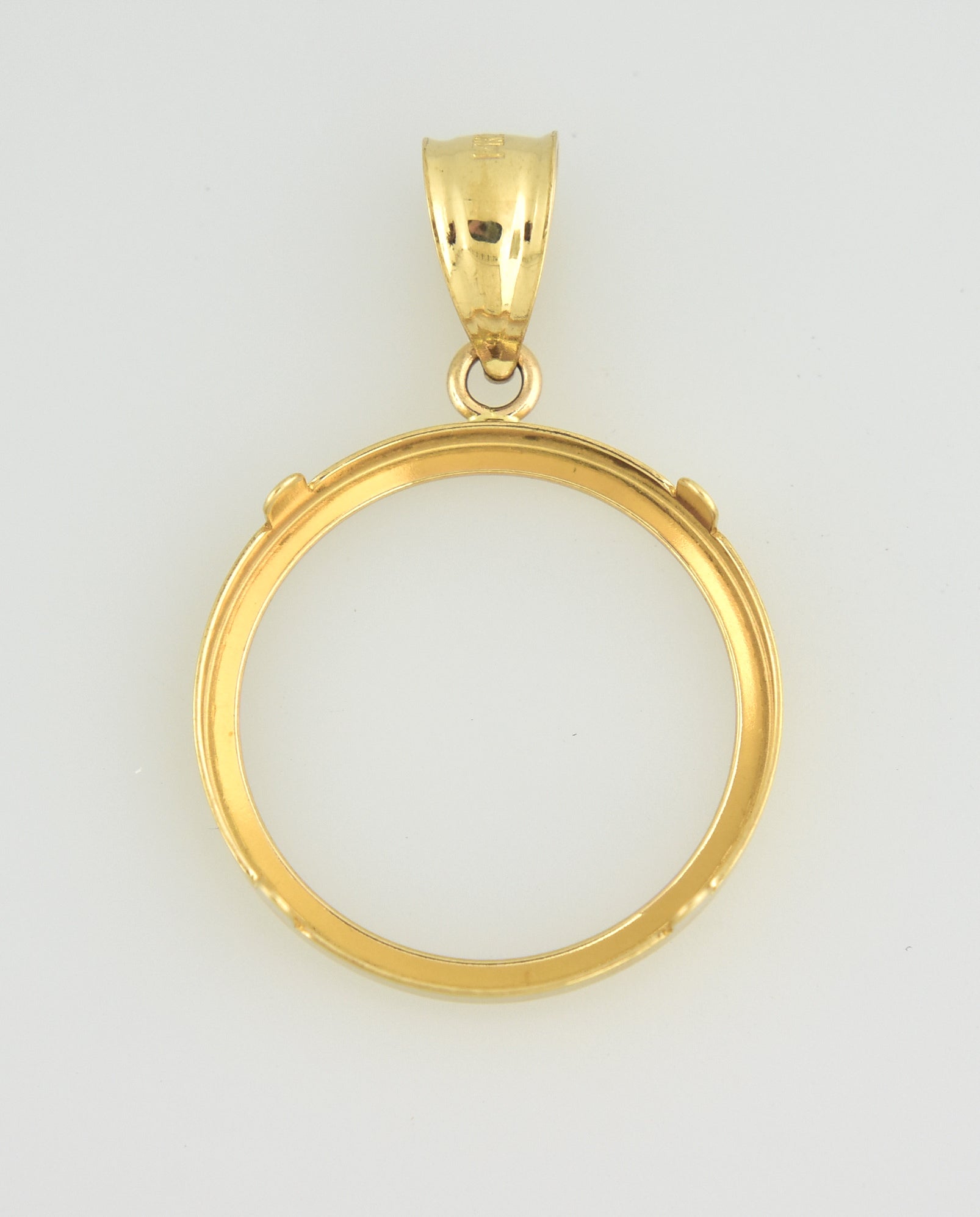 14K Yellow Gold Holds 20mm x 1.7mm Coins or Canadian 1/4 oz Ounce Maple Leaf Coin Holder Tab Back Frame Pendant