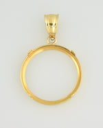 Lataa kuva Galleria-katseluun, 14K Yellow Gold Holds 20mm x 1.7mm Coins or Canadian 1/4 oz Ounce Maple Leaf Coin Holder Tab Back Frame Pendant
