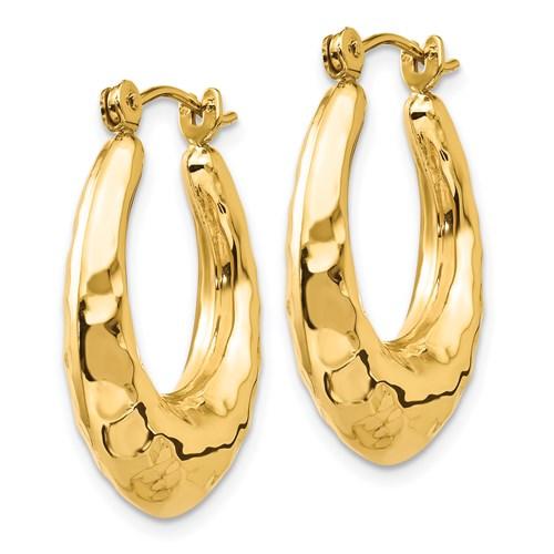 14K Yellow Gold Shrimp Hammered Hoop Earrings